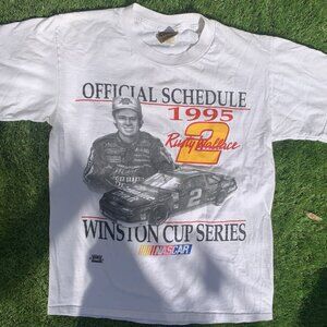 1995 Rusty Wallace NASCAR schedule release tee